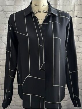 Theory Geometric Stripe Blouse 100% silk